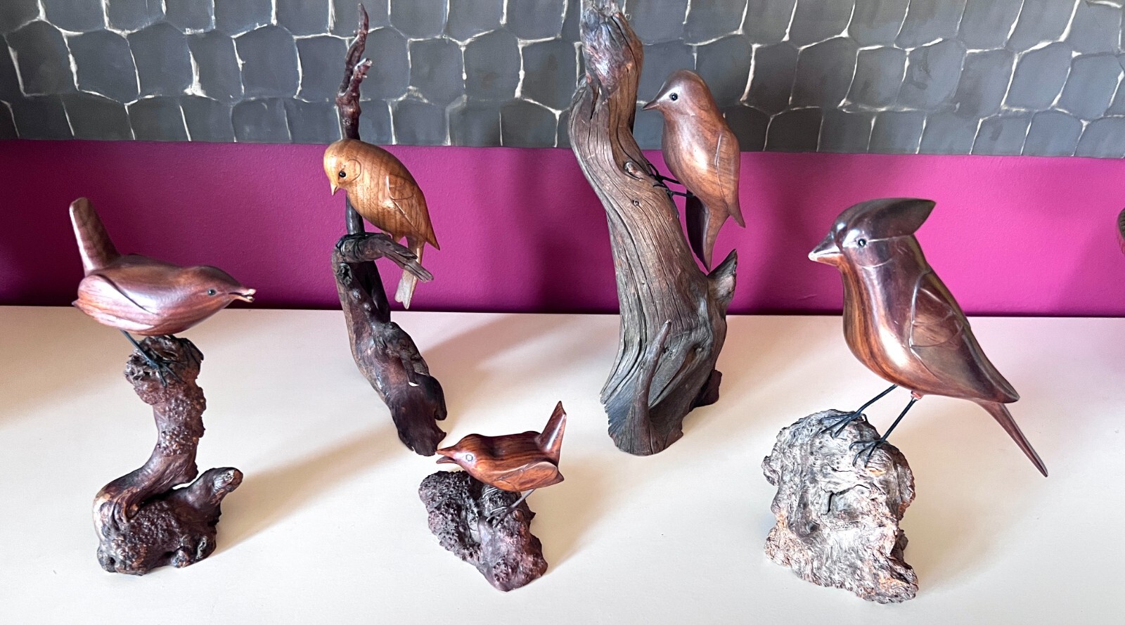 RARE Vintage K.E.Carl hand Carved Wood Birds Lot of *5* 1975-79 Driftwood RARE Vintage K.E.Carl hand Carved Wood Birds Lot of *5* 1975-79 Driftwood