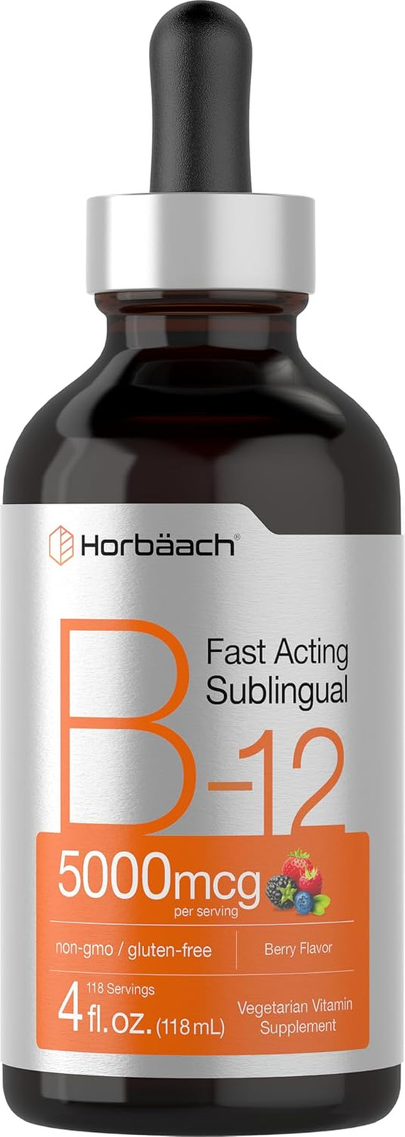 Vitamin B12 Liquid Drops 5000mcg Sublingual 4oz Berry Methylcobalamin Non-GMO