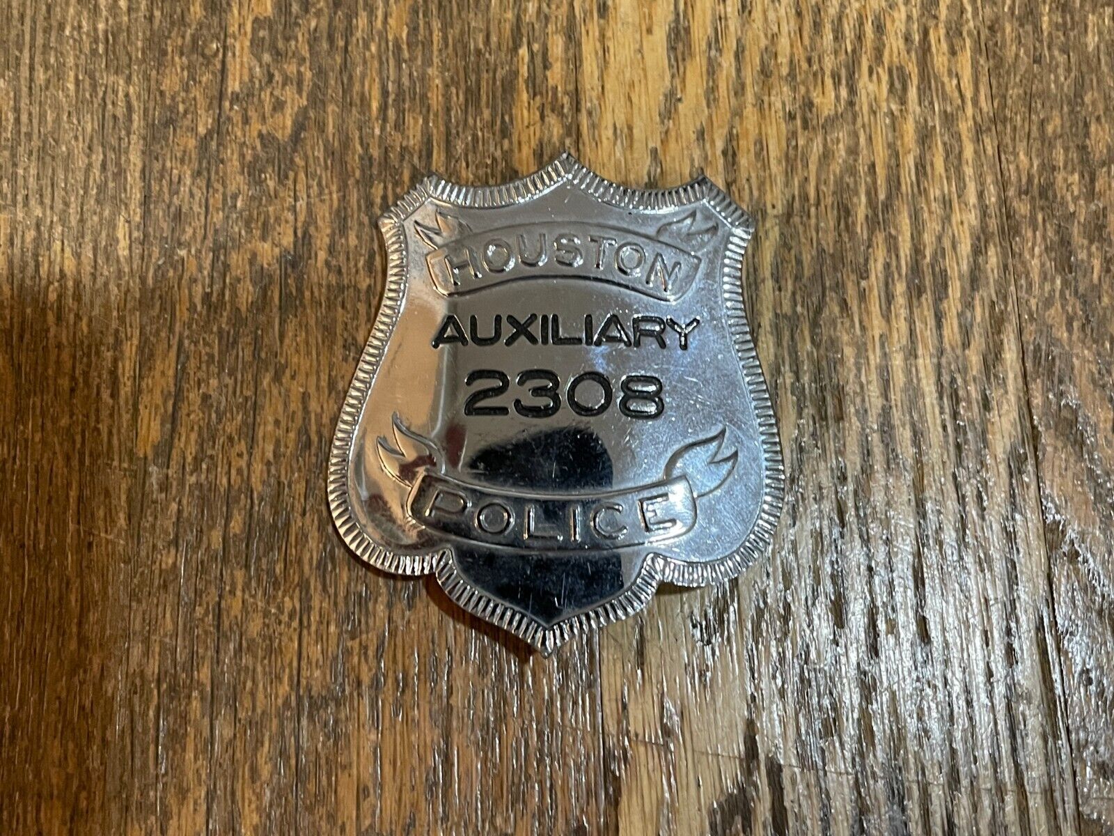 Vintage Houston Texas Auxiliary Police Badge Number 2308 TX Vtg