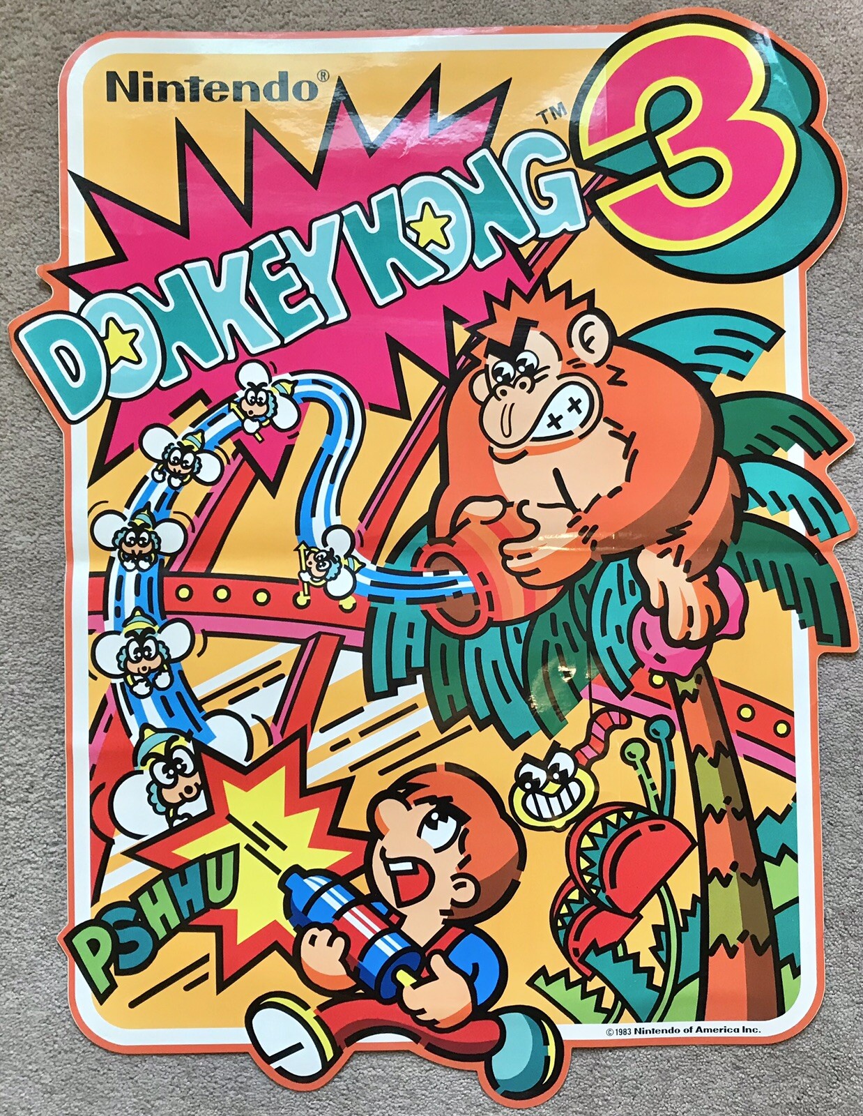 RARE 1983 Genuine Nintendo DONKEY KONG 3 Arcade SIDE ART Decal OEM NEW UNUSED