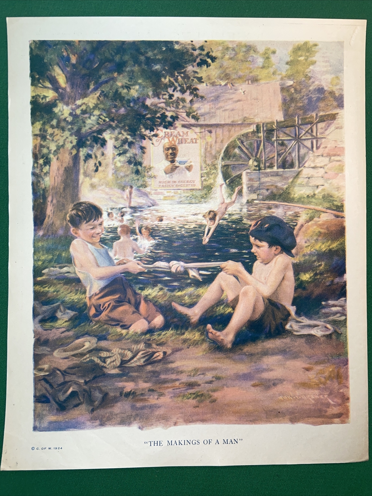 Vtg 1924 20’s CREAM OF WHEAT Advertising THE MAKING OF A MAN Boys Swimming Vtg 1924 20’s CREAM OF WHEAT Advertising THE MAKING OF A MAN Boys Swimming