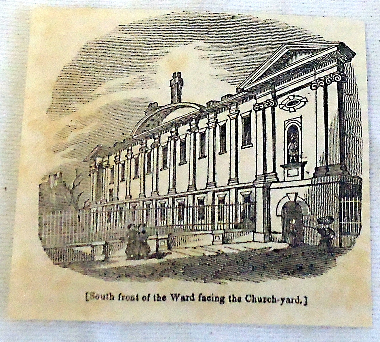 1832 small magazine engraving ~ South Front of the Yard Facing the Church Yard