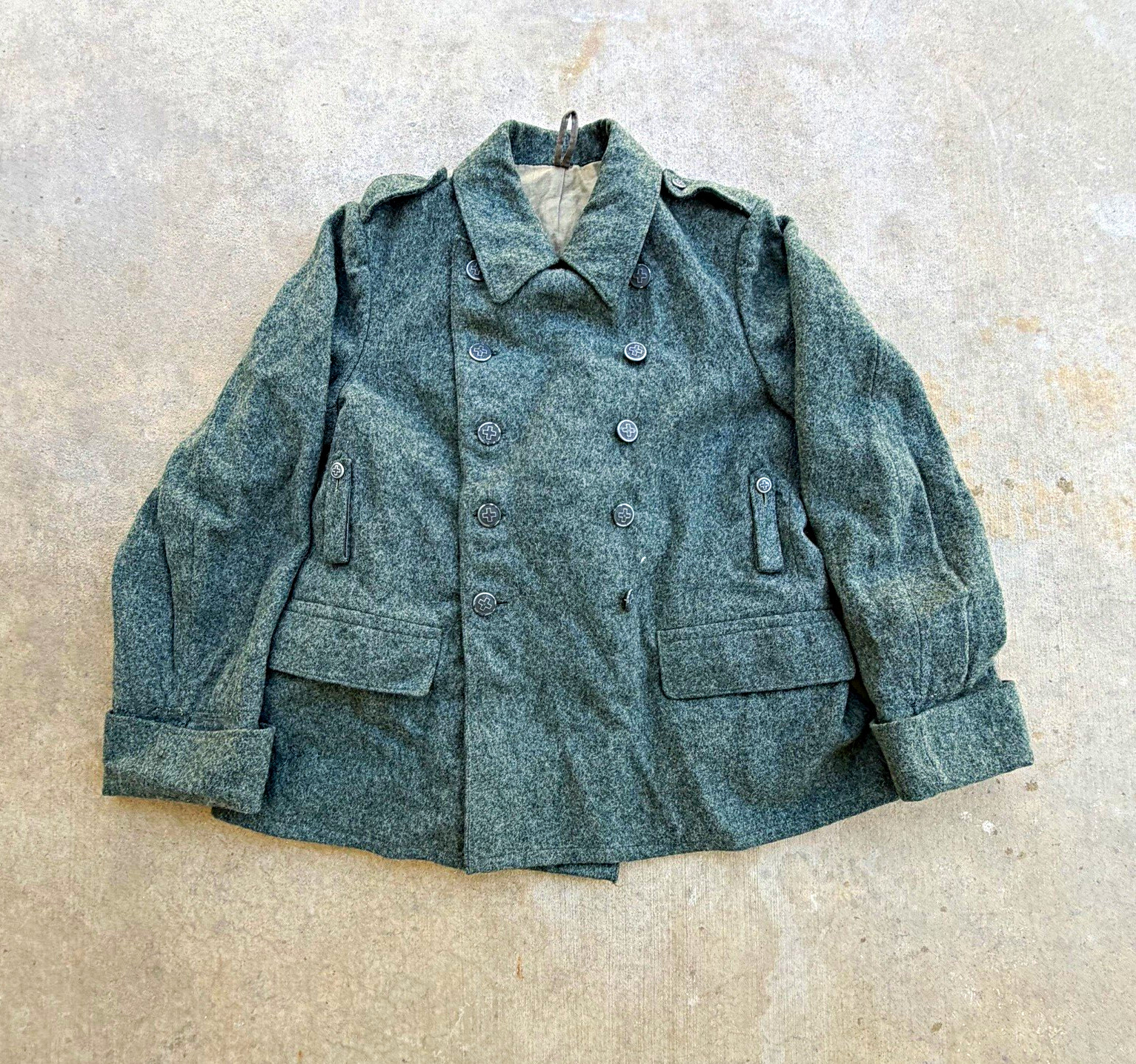 1945 Vintage Swiss Army Double Breasted Wool Military Jacket WWII Era 1945 Vintage Swiss Army Double Breasted Wool Military Jacket WWII Era