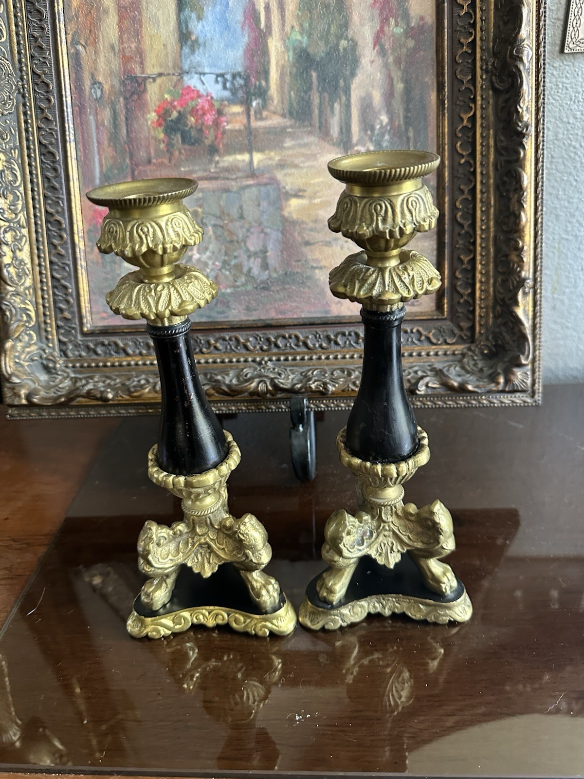 French Bronze Empire Ormolu Candlesticks 19th Century ClawFoot French Bronze Empire Ormolu Candlesticks 19th Century ClawFoot