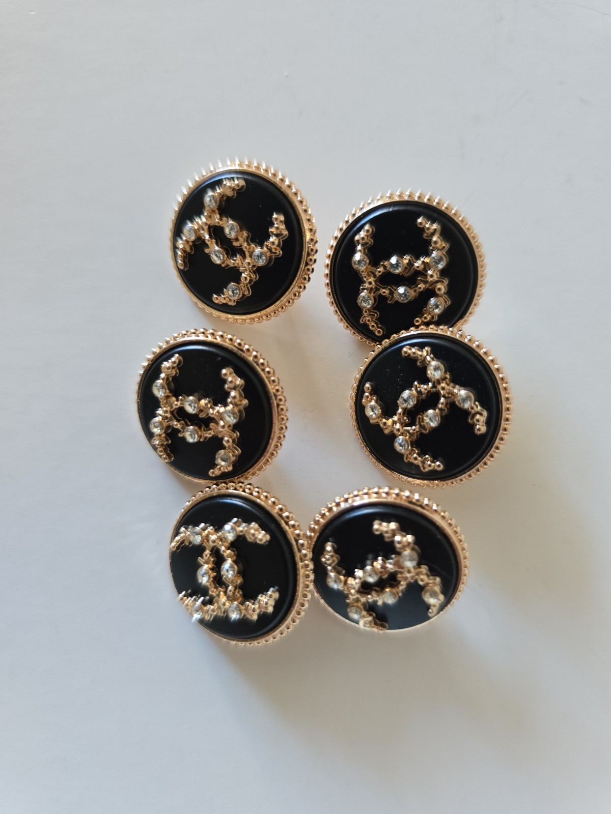 STAMPED Chanel lot of 6 Designer Black Crystal And Gold Button Metal 23mm Heavy STAMPED Chanel lot of 6 Designer Black Crystal And Gold Button Metal 23mm Heavy