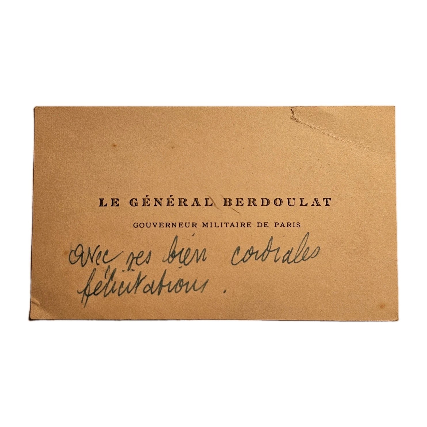 WWI French General Pierre Berdoulat Autograph Military Governor Paris 1919-23