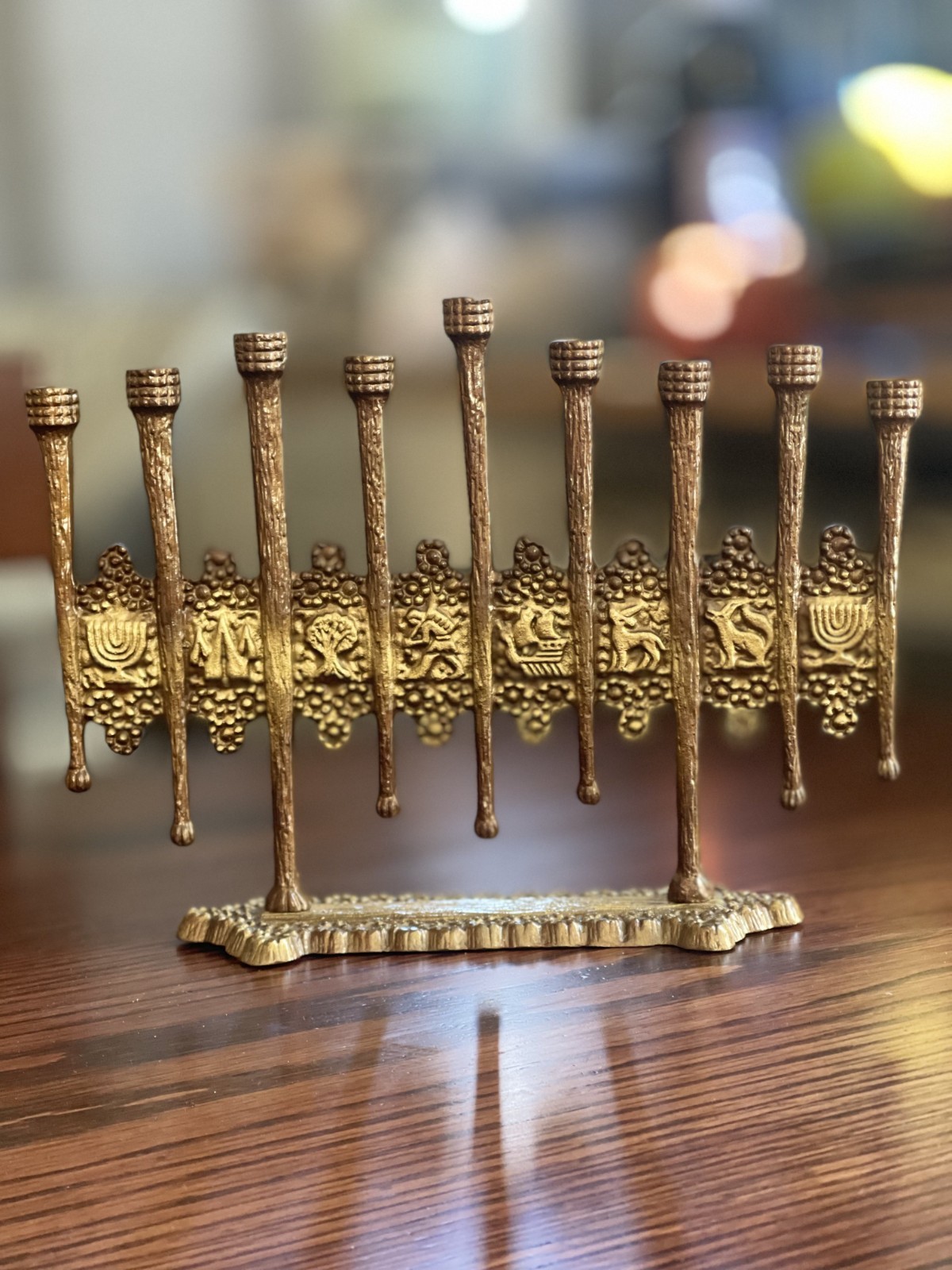 Vintage Israeli Brass Hanukkah Menorah 9 branch Judaica Made in Israel 9\