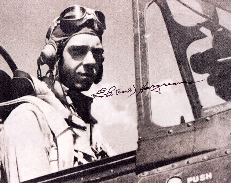 EVERETT CARL HARGREAVES SIGNED 8x10 PHOTO WWII NAVY FIGHTER ACE RARE BECKETT BAS