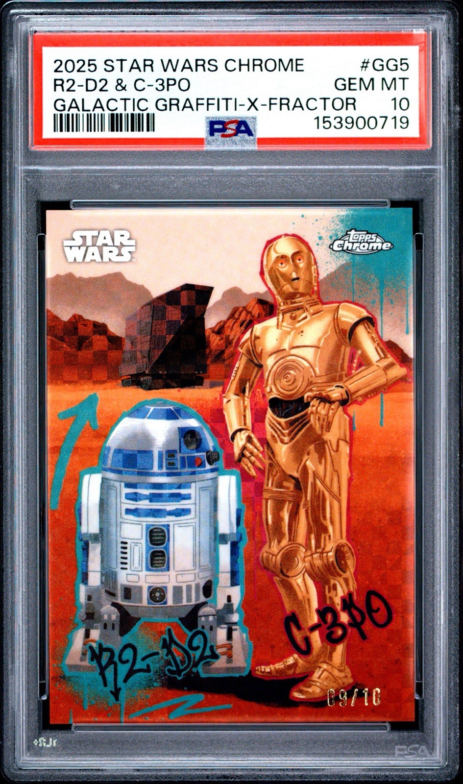 Topps 2025 Star Wars Chrome #GG5 C-3PO & R2-D2 X-Fractor /10 PSA 10 Graffiti Topps 2025 Star Wars Chrome #GG5 C-3PO & R2-D2 X-Fractor /10 PSA 10 Graffiti