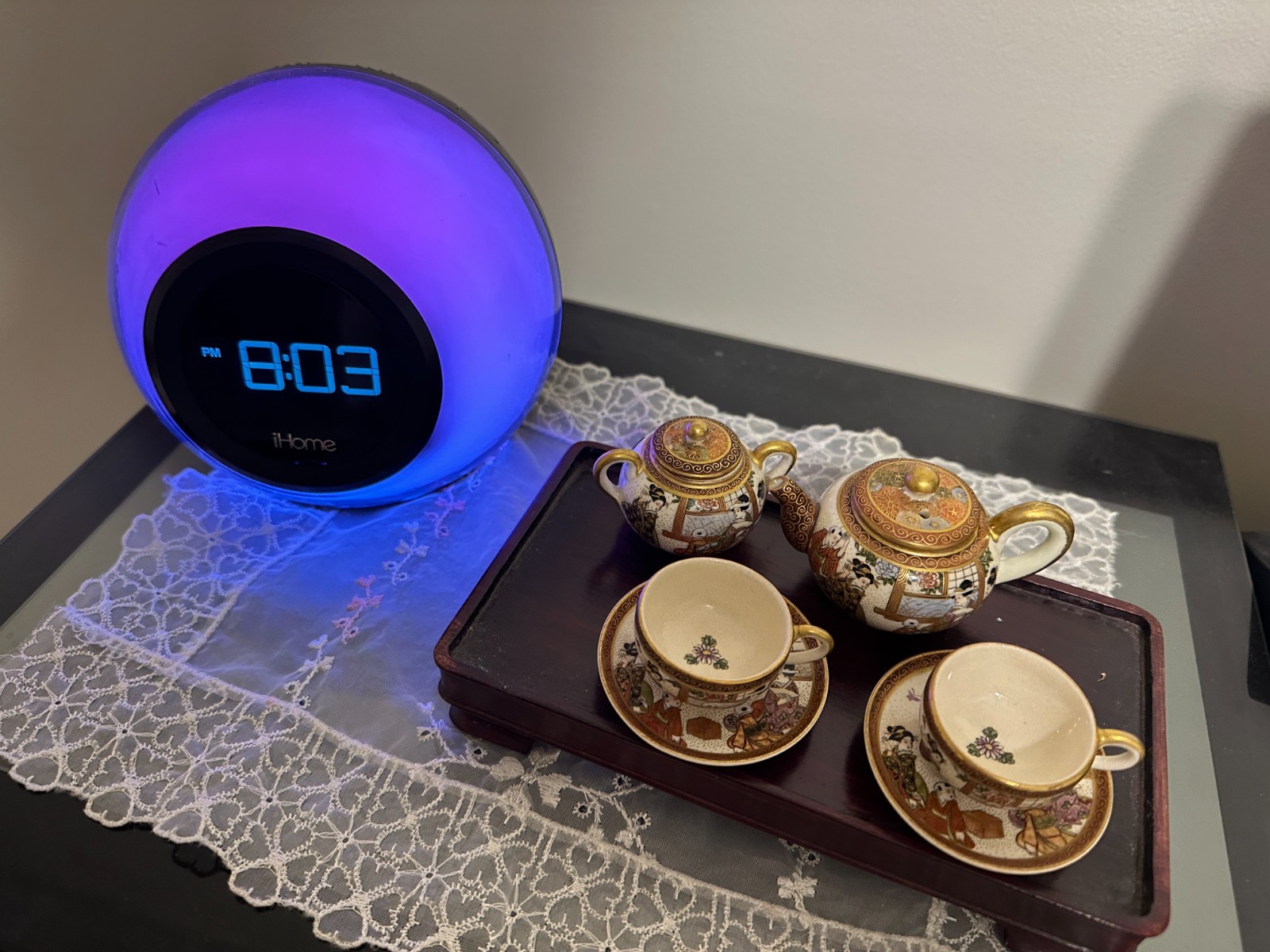 ANTIQUE SUPER MINIATURE JAPANESE SATSUMA TEA SET FOR 2 FAMOUS ARTIST TOMOYAMA.