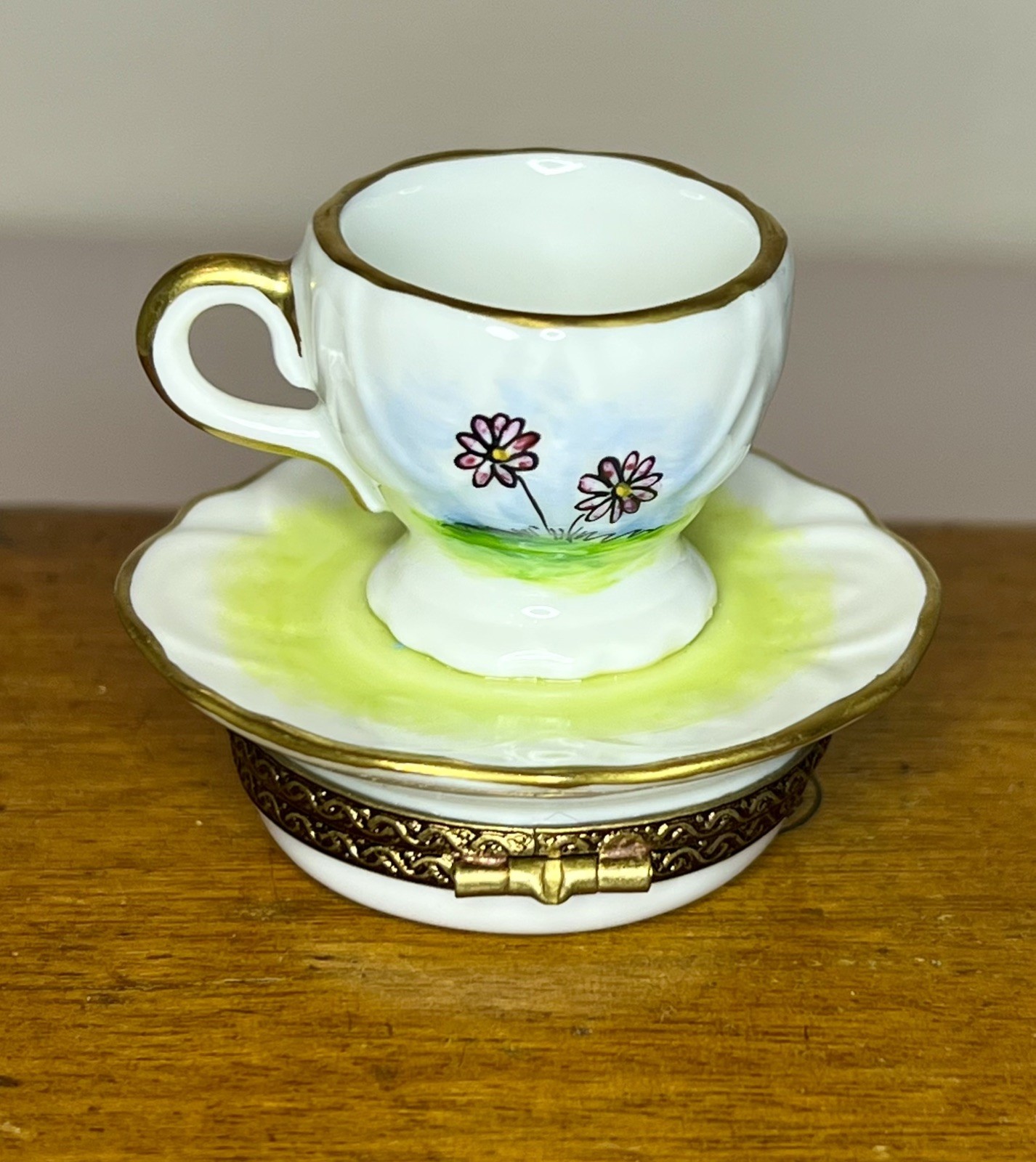 Vintage France Limoges Porcelain Cup of Milk Figurine Trinket Box Vintage France Limoges Porcelain Cup of Milk Figurine Trinket Box