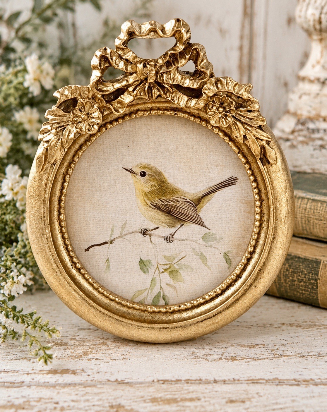 Vintage Style Bird Chickadee Print Gold Ornate Bow Frame Ornate Picture Frame Vintage Style Bird Chickadee Print Gold Ornate Bow Frame Ornate Picture Frame