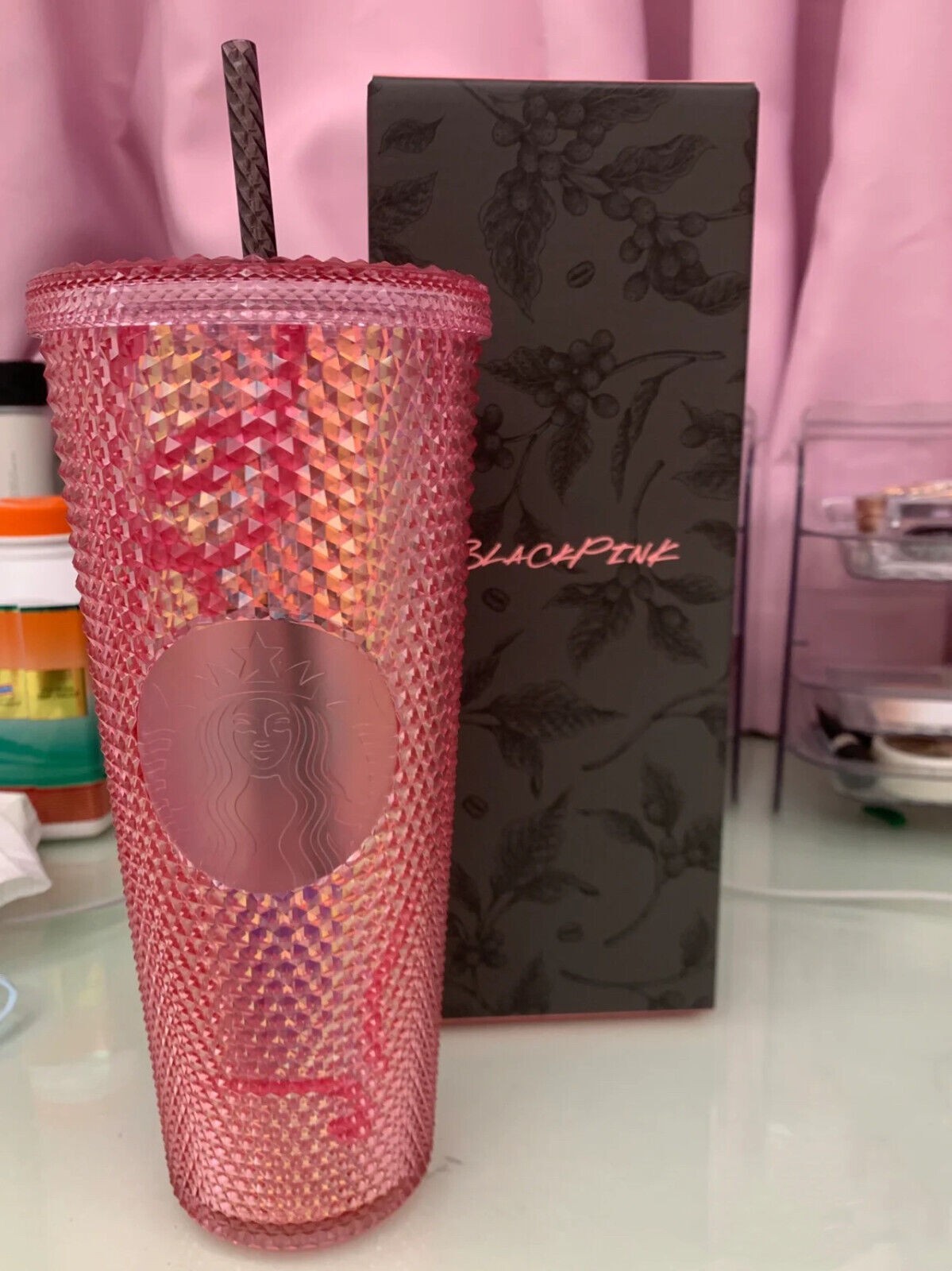 New Starbucks x BLACKPINK 2023 24oz Studded Tumbler Pink & Black with Box New Starbucks x BLACKPINK 2023 24oz Studded Tumbler Pink & Black with Box