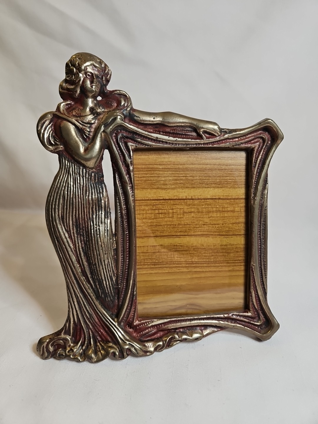 Antique Art Nouveau Style Figural Cast Metal Picture Frame 4x6 Ornate Easel Back