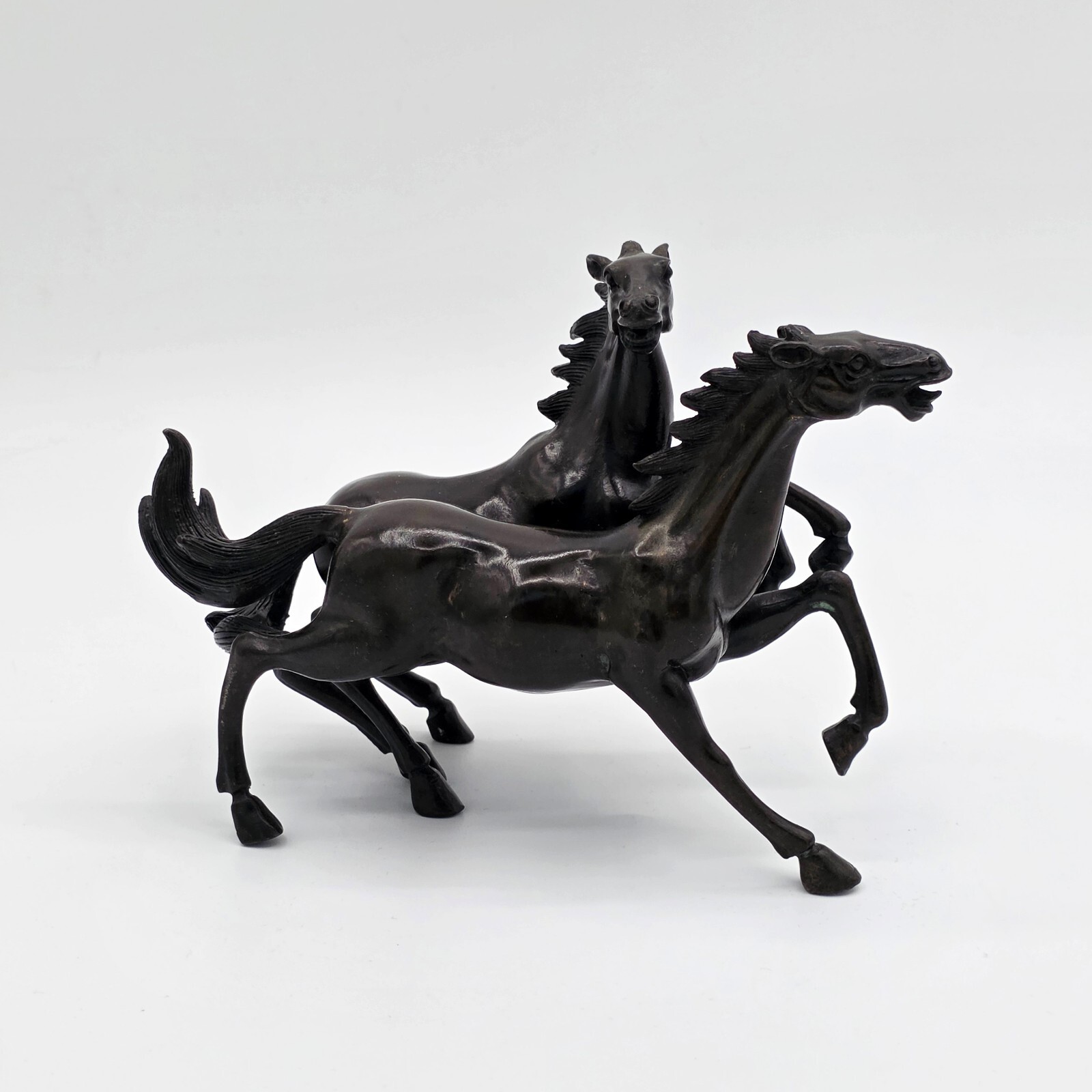 Vintage Bronze Running Horses Sculpture Mid Century Equestrian Art Vintage Bronze Running Horses Sculpture Mid Century Equestrian Art