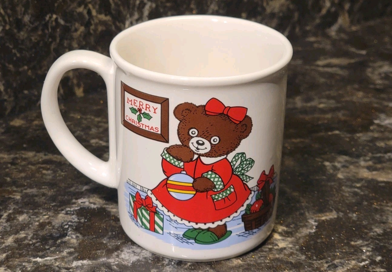 Vintage - 1980s Teddy Bear Mom & Dad Christmas Gift Coffee Mug - ALCO Romania