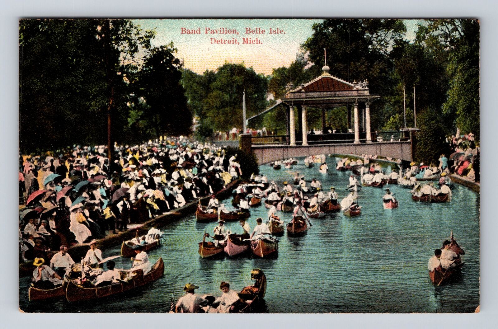 Detroit MI-Michigan, Band Pavilion, Belle Isle, Antique, Vintage Postcard