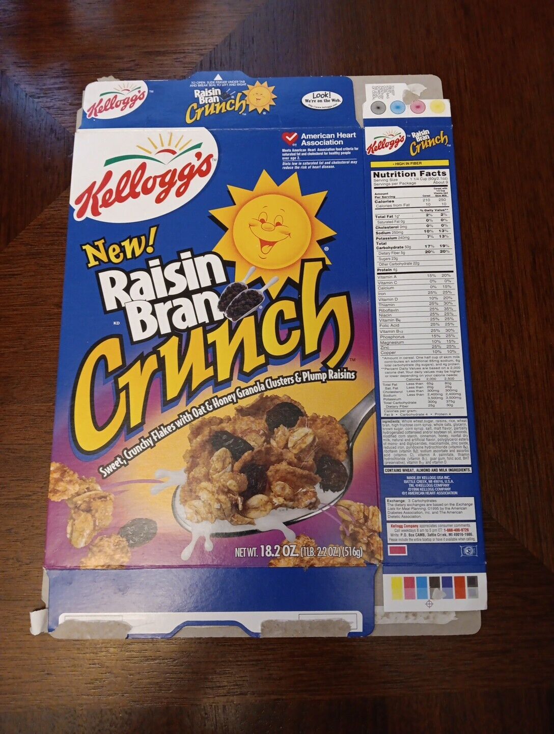 1998 Kellogg's New Raisin Bran Crunch Cereal Box ~Empty Used ~