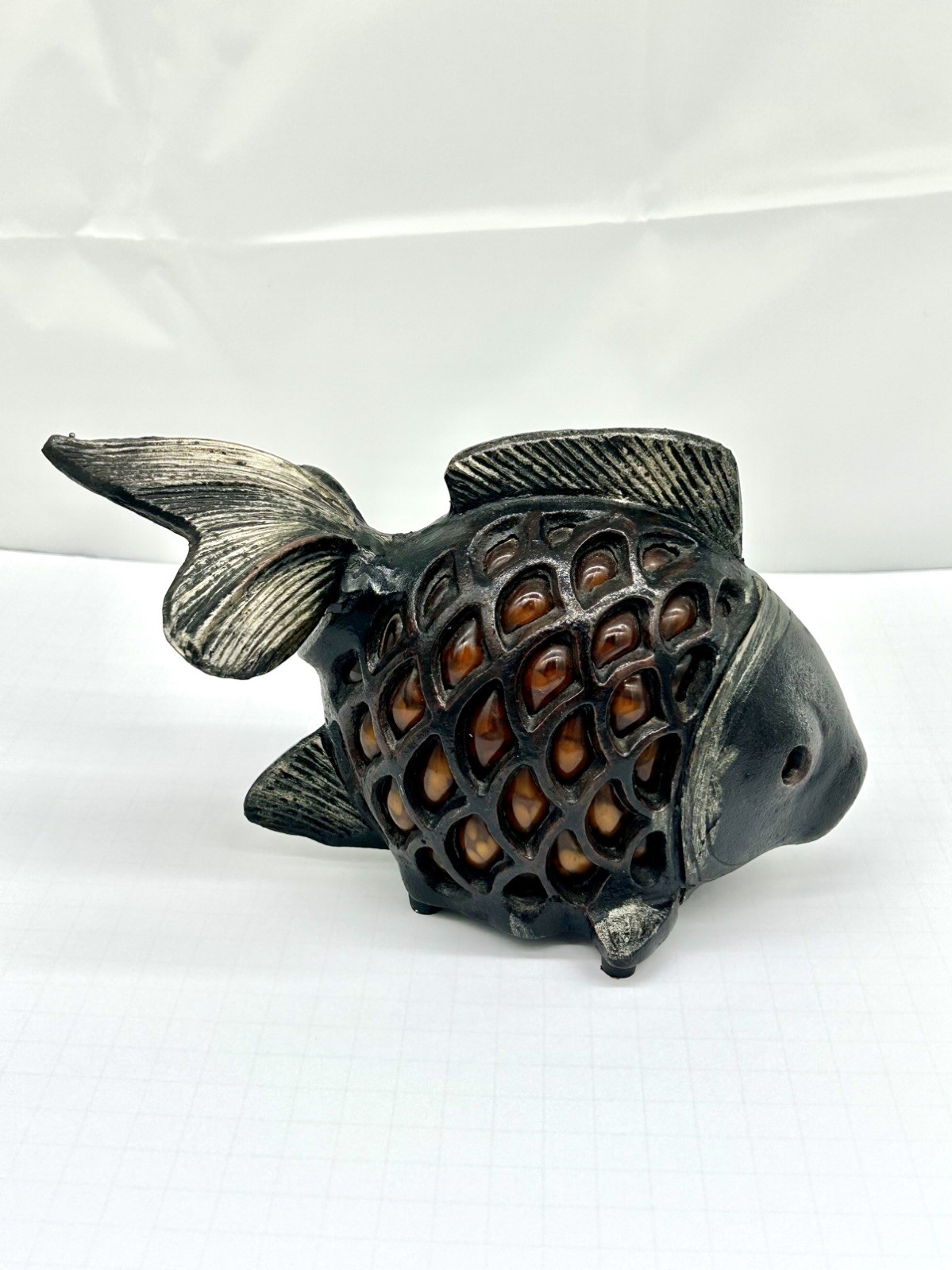 Vintage Heavy Cast Iron Koi Fish Goldfish Japanese Garden Candle Lantern Vintage Heavy Cast Iron Koi Fish Goldfish Japanese Garden Candle Lantern