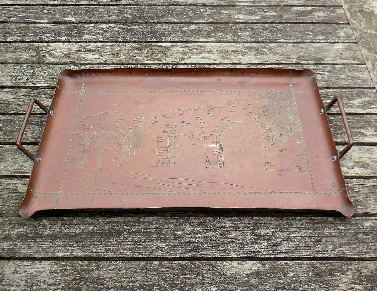 Antique AMERICAN ARTS & CRAFTS Copper Tray California Mission Craftsman c1930s