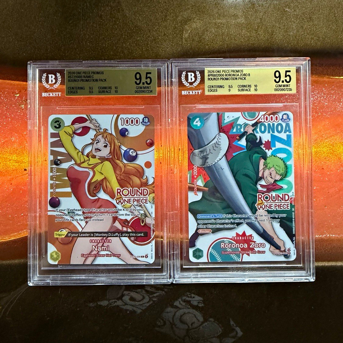 2026 One Piece Round1 Promo Nami & Zoro BGS 9.5 SEQUENTIAL PAIR 2026 One Piece Round1 Promo Nami & Zoro BGS 9.5 SEQUENTIAL PAIR