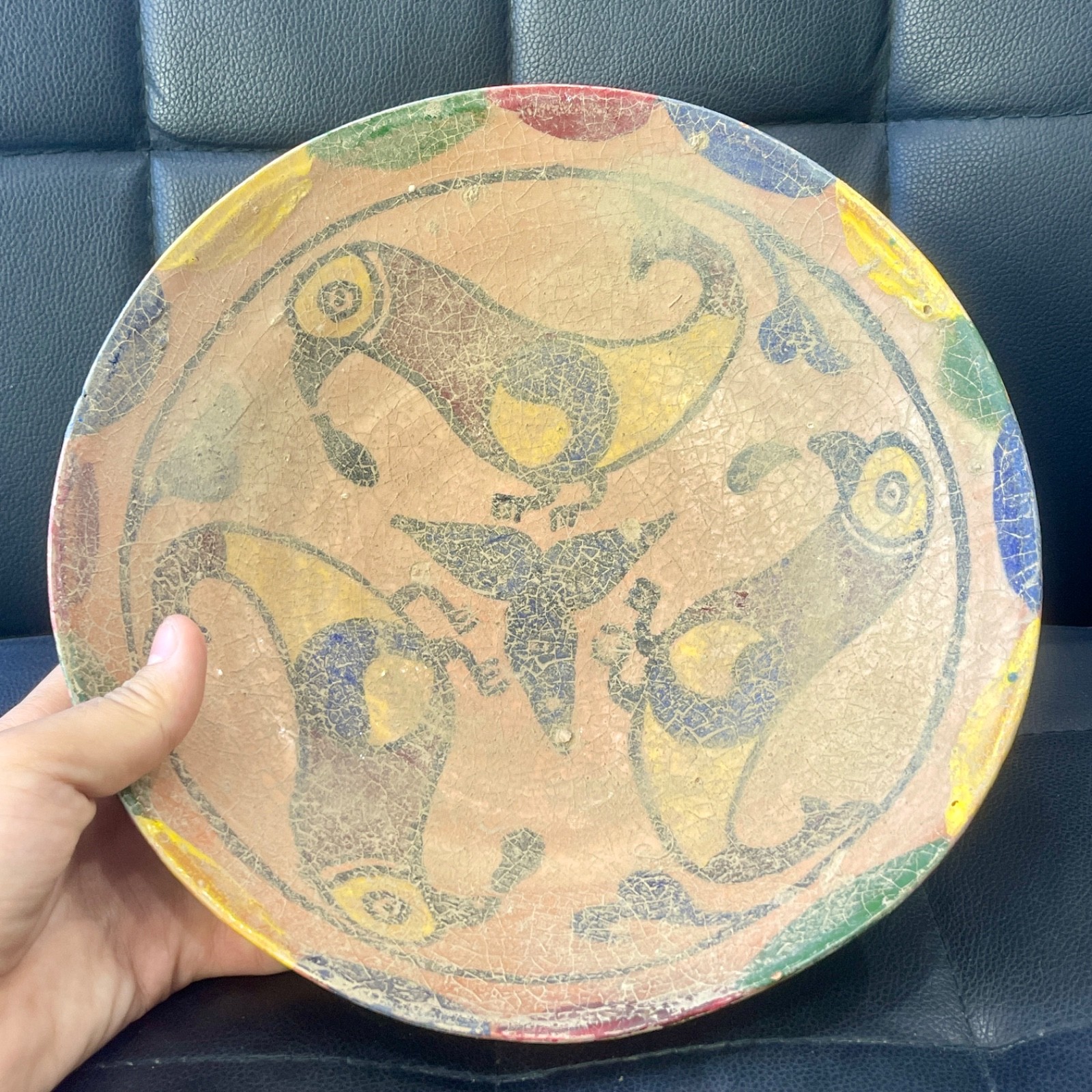 Wonderful Large Ancient Islamic Kashan Ceramic Glazed Pottery Bowl
