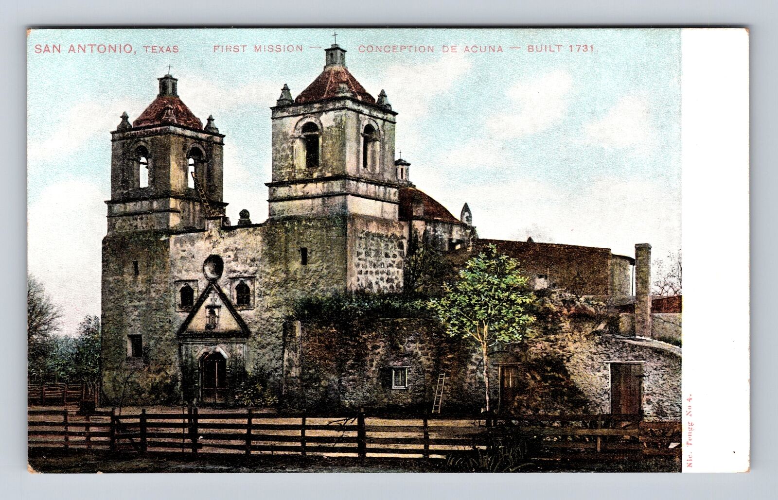 San Antonio TX-Texas, First Mission, Conception De Acuna, Vintage Postcard