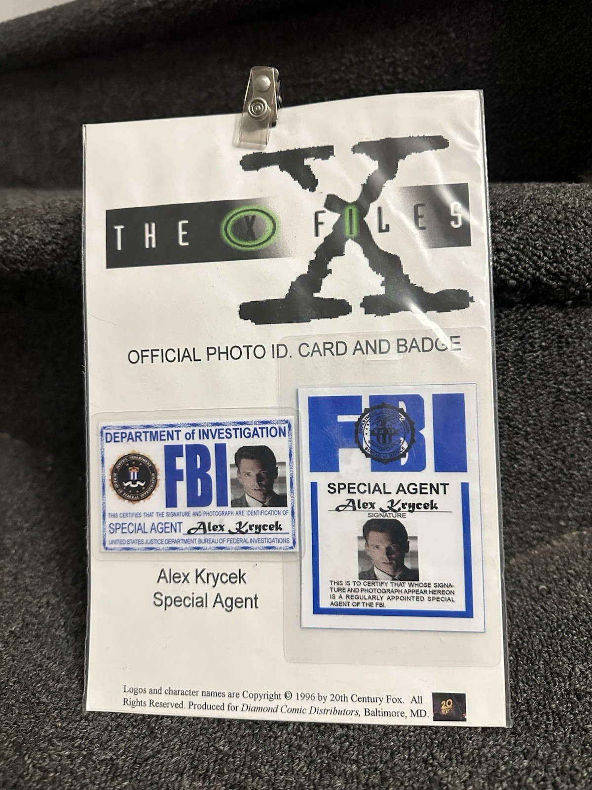 Vintage 1996 X-Files Alex Krycek Photo ID Card & Badge Vintage 1996 X-Files Alex Krycek Photo ID Card & Badge