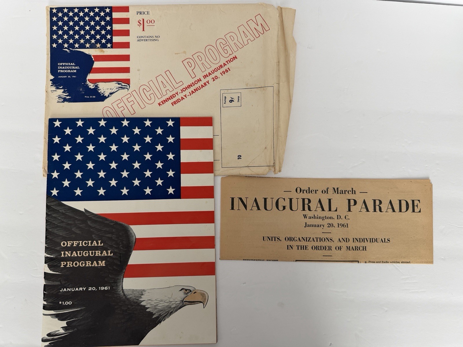 1961 JFK Kennedy Inaugural Program w/ Envelope + Parade Order of March Original