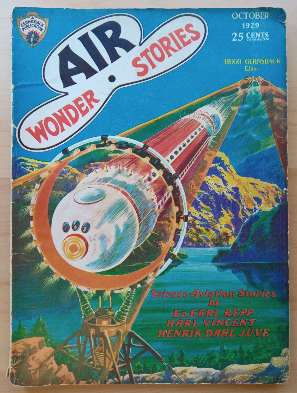 Air Wonder Stories Pulp V1 #4 October 1929 (Gernsback) Frank R. Paul cover + art Air Wonder Stories Pulp V1 #4 October 1929 (Gernsback) Frank R. Paul cover + art