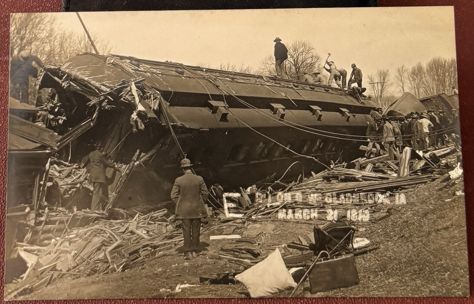 3-21-1910 Gladbrook Iowa, Wreck Train, Tama County, RPPC Real Photo Postcard 3-21-1910 Gladbrook Iowa, Wreck Train, Tama County, RPPC Real Photo Postcard