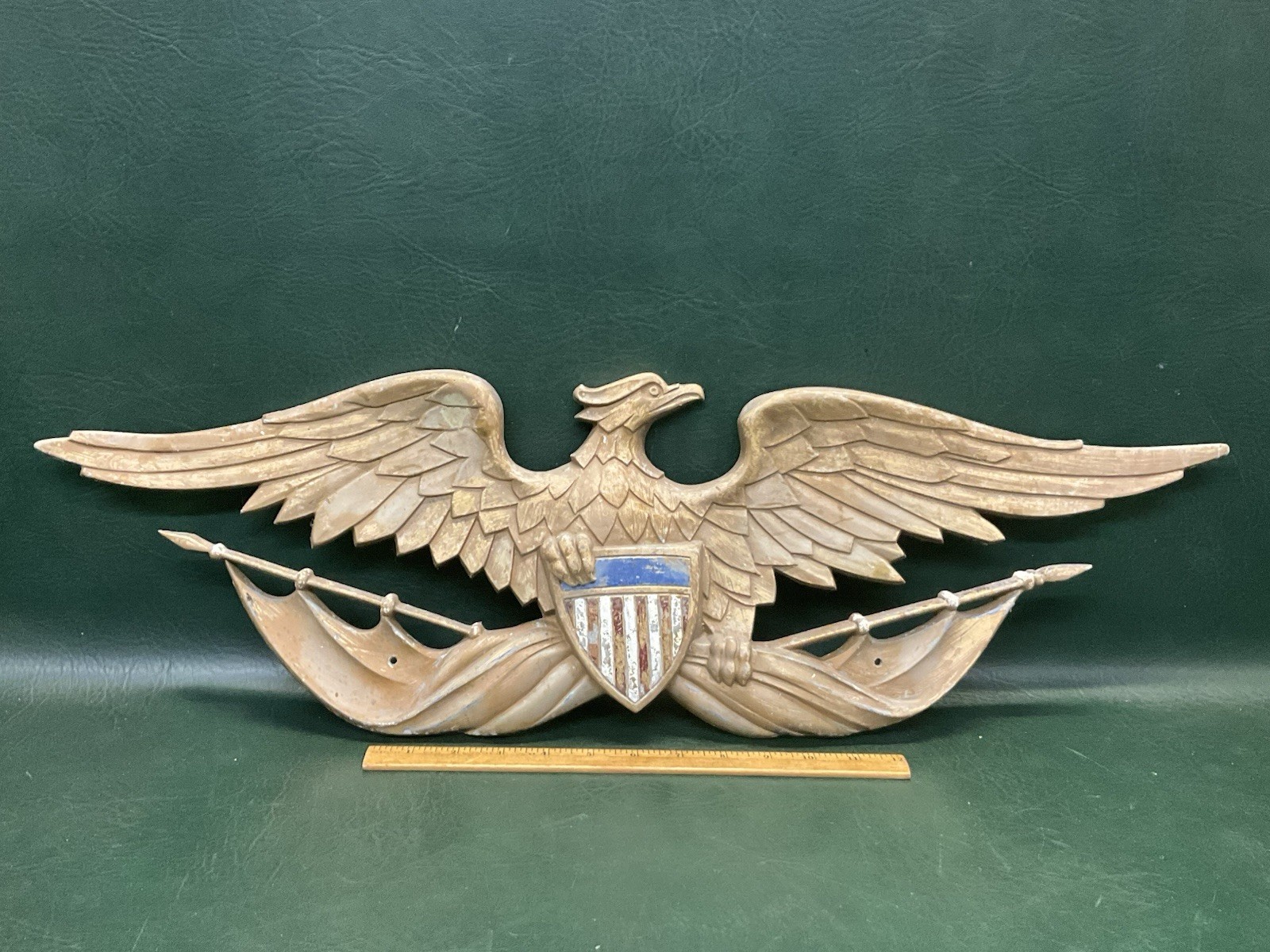 Sexton USA Cast Aluminum Bald Eagle & Shield Wall Plaque 27” Wing Span Sexton USA Cast Aluminum Bald Eagle & Shield Wall Plaque 27” Wing Span