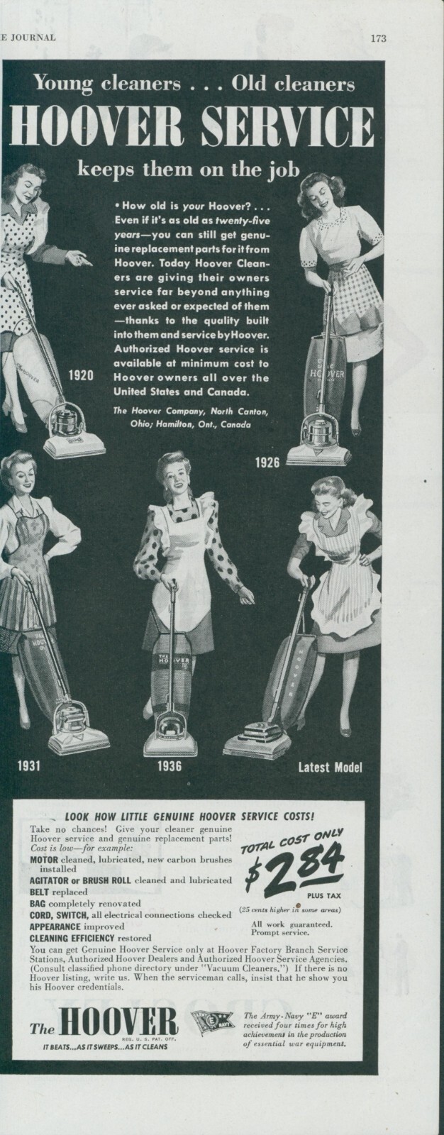 1945 Hoover Vacuum Cleaner Old Models Keep Going With Service Ad LHJ6 1945 Hoover Vacuum Cleaner Old Models Keep Going With Service Ad LHJ6