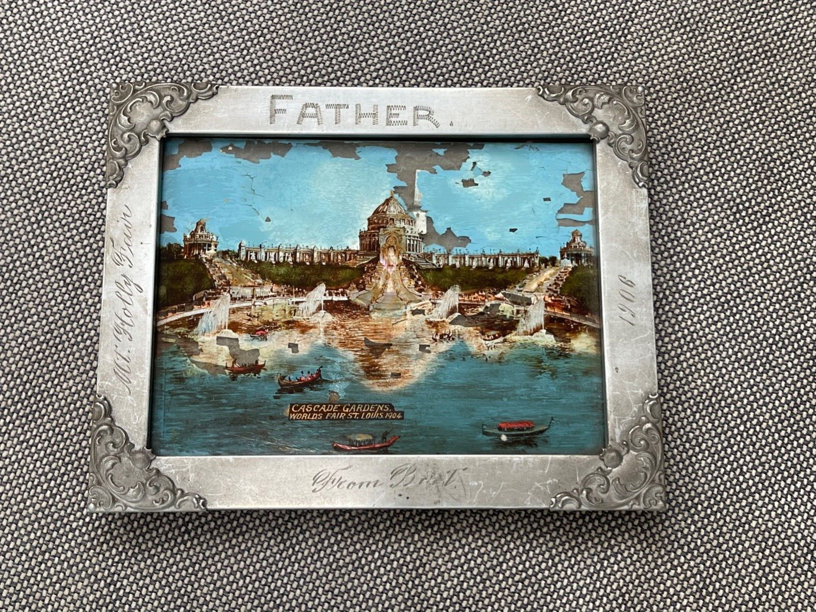 Antique 1904 St. Louis World's Fair Painting on Glass Cascade Gardens Antique 1904 St. Louis World's Fair Painting on Glass Cascade Gardens