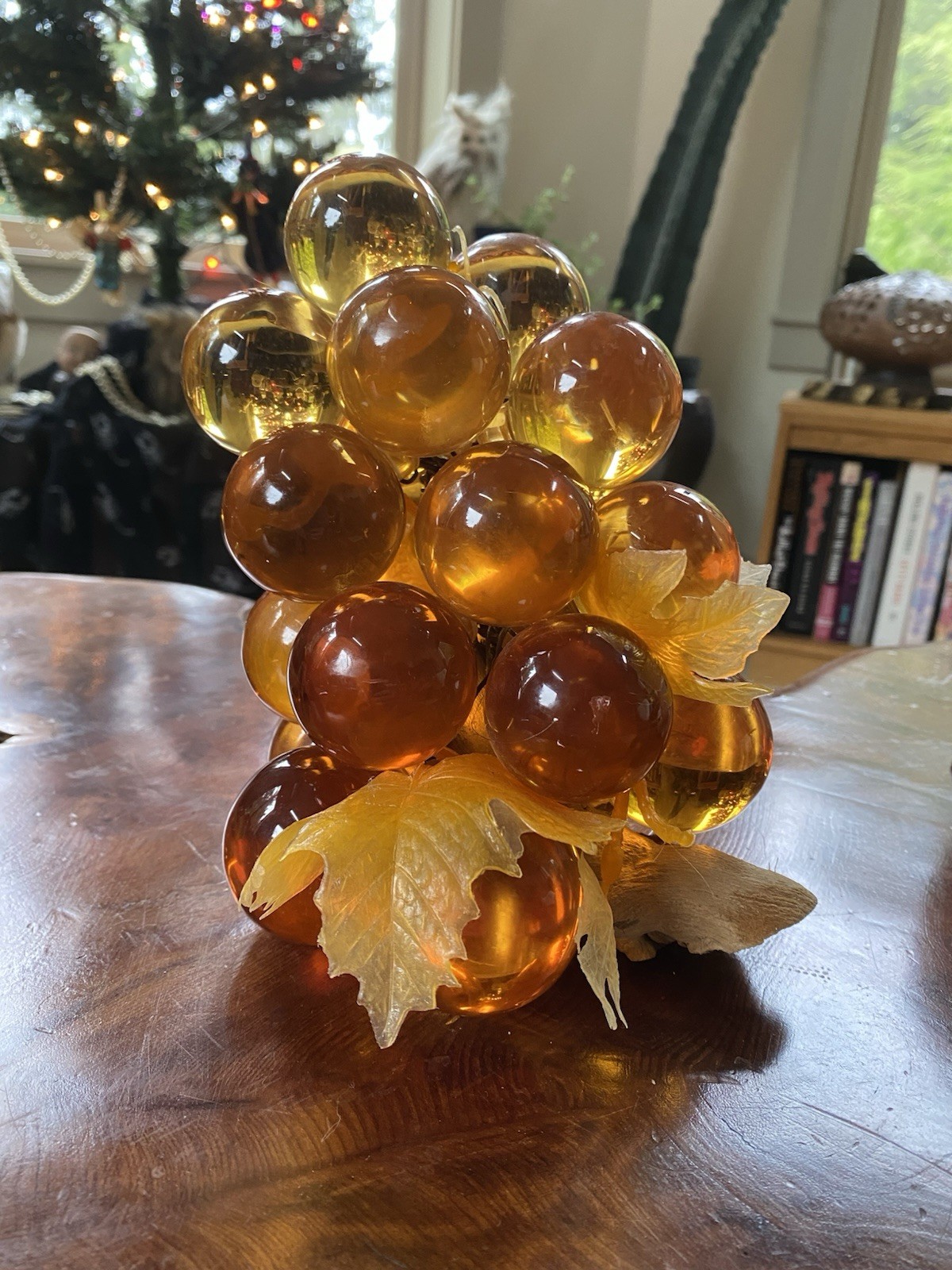 Vintage MCM Amber Lucite Grape Cluster on Driftwood Acrylic Vintage MCM Amber Lucite Grape Cluster on Driftwood Acrylic