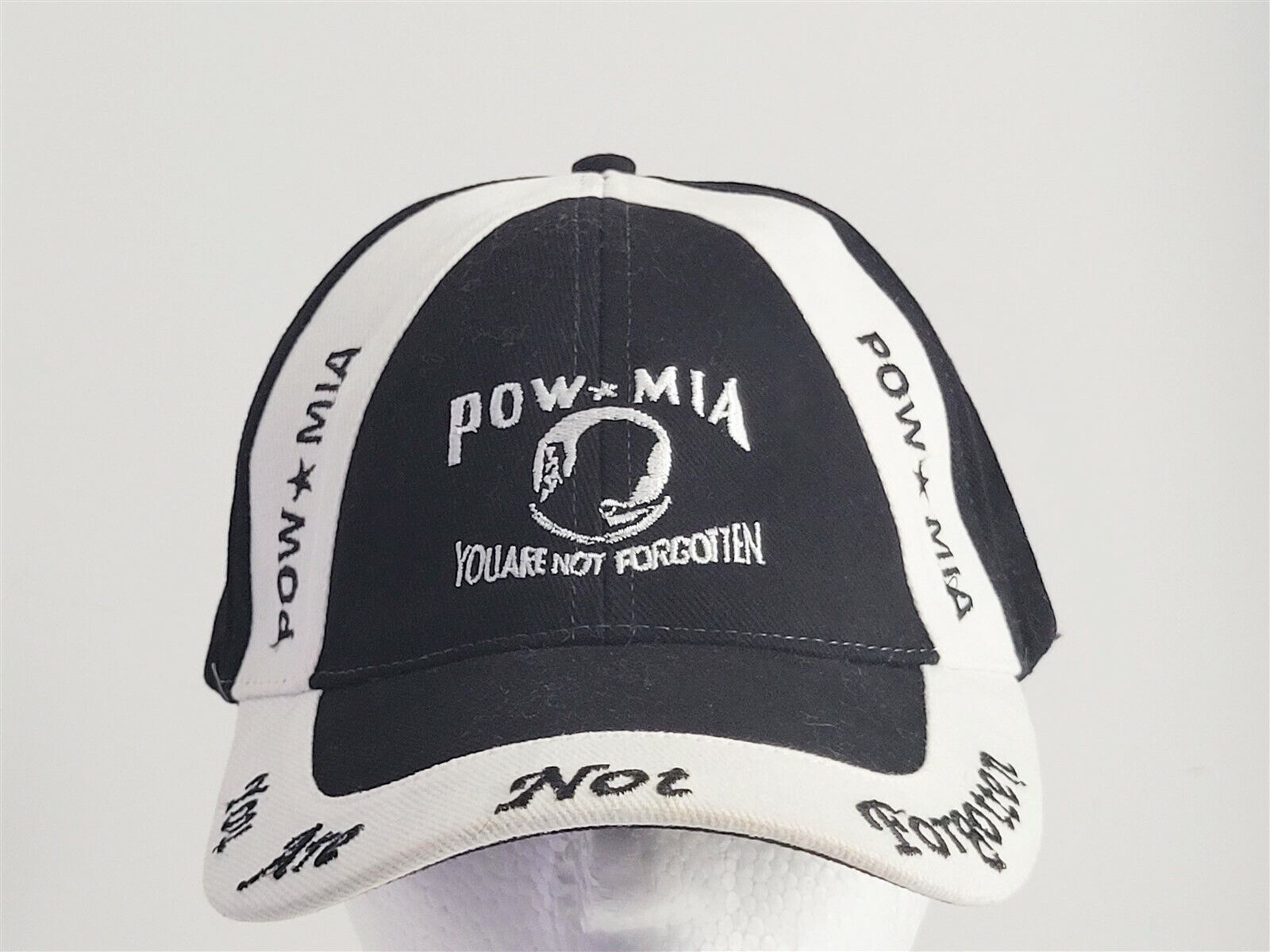 POW MIA You Are Not Forgotten Black White Ball Cap Hat Embroidered Adjustable