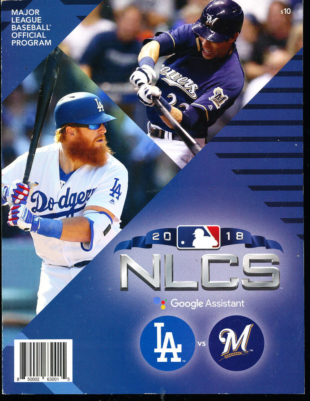 2018 NLCS Milwaukee Brewers vs Los Angeles Dodgers program nm bxnlcs