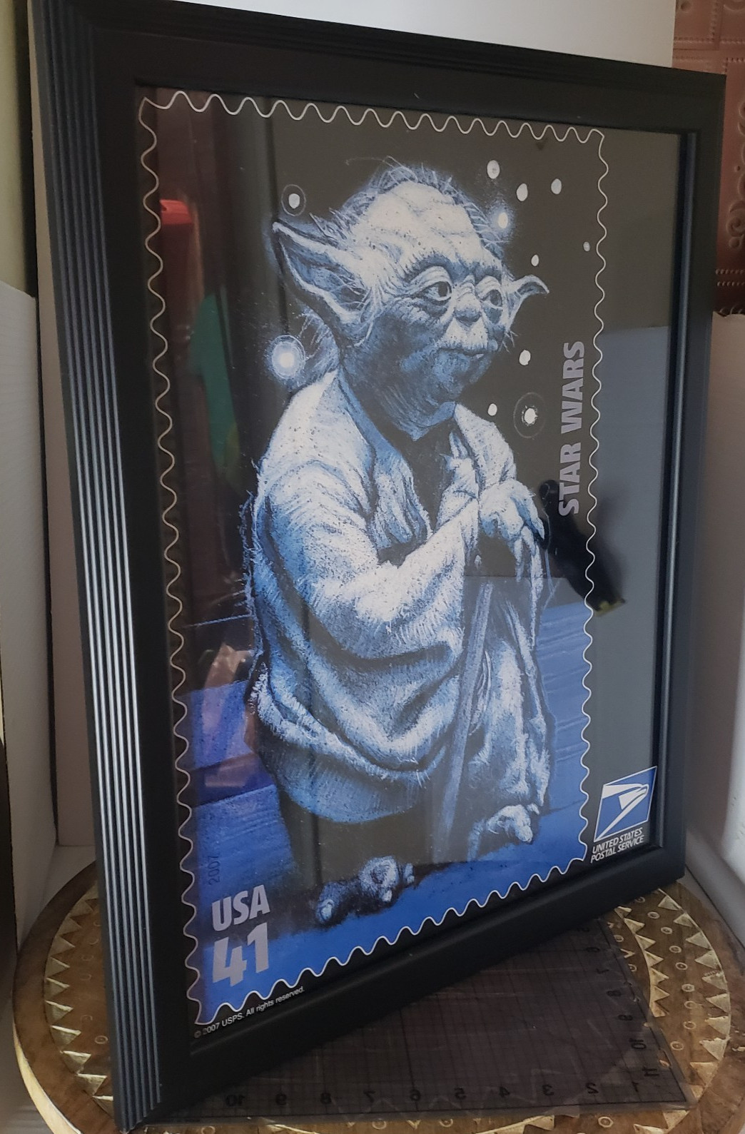 Large USPS Yoda Stamp 2007 Commemorative Matted Framed Artwork Display Large USPS Yoda Stamp 2007 Commemorative Matted Framed Artwork Display
