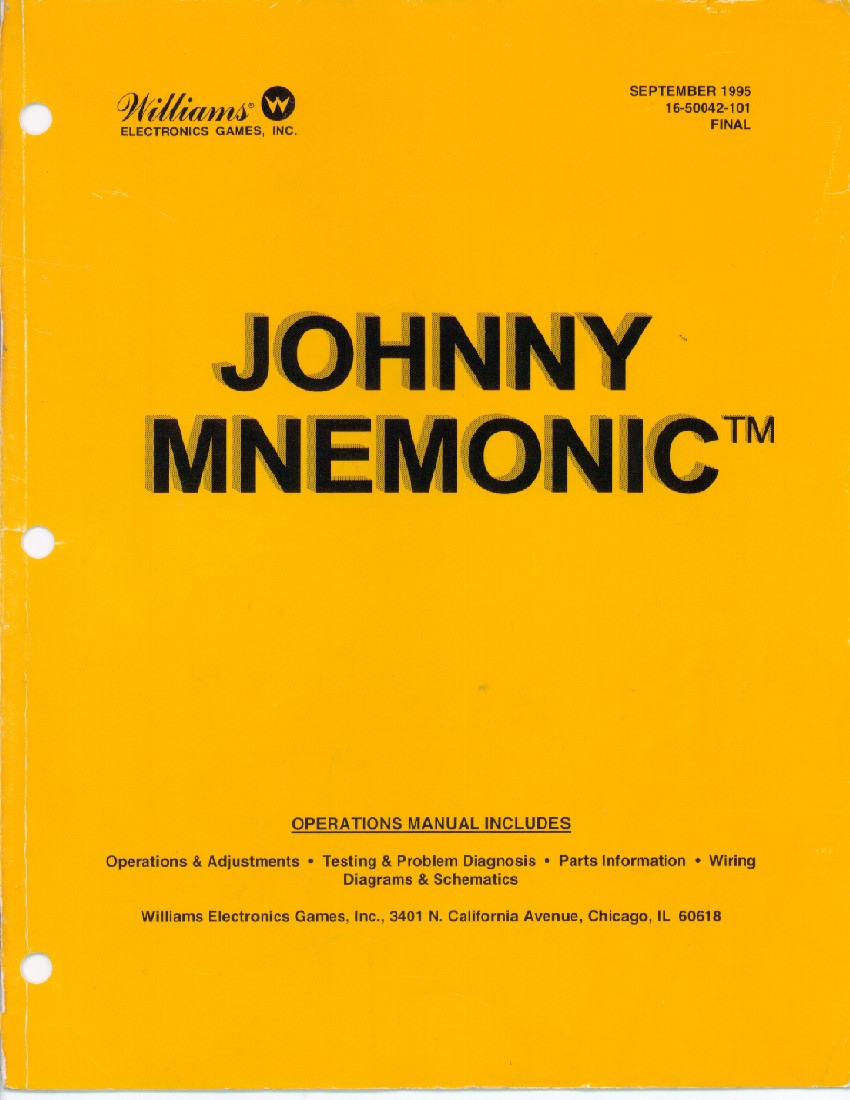 Williams Johnny Mnemonic Operations Manual: 143 Pages Reprinted Copy Williams Johnny Mnemonic Operations Manual: 143 Pages Reprinted Copy