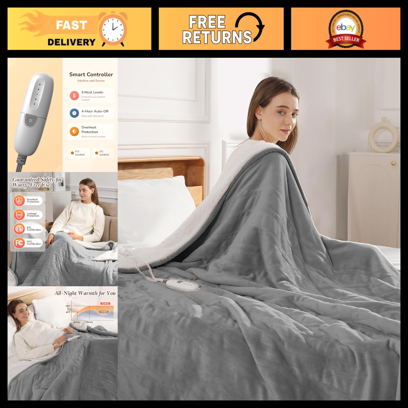 Electric Throw Blanket 50''x60'' Small Heated Throw Blanket for Lap, Gray Electric Throw Blanket 50''x60'' Small Heated Throw Blanket for Lap, Gray