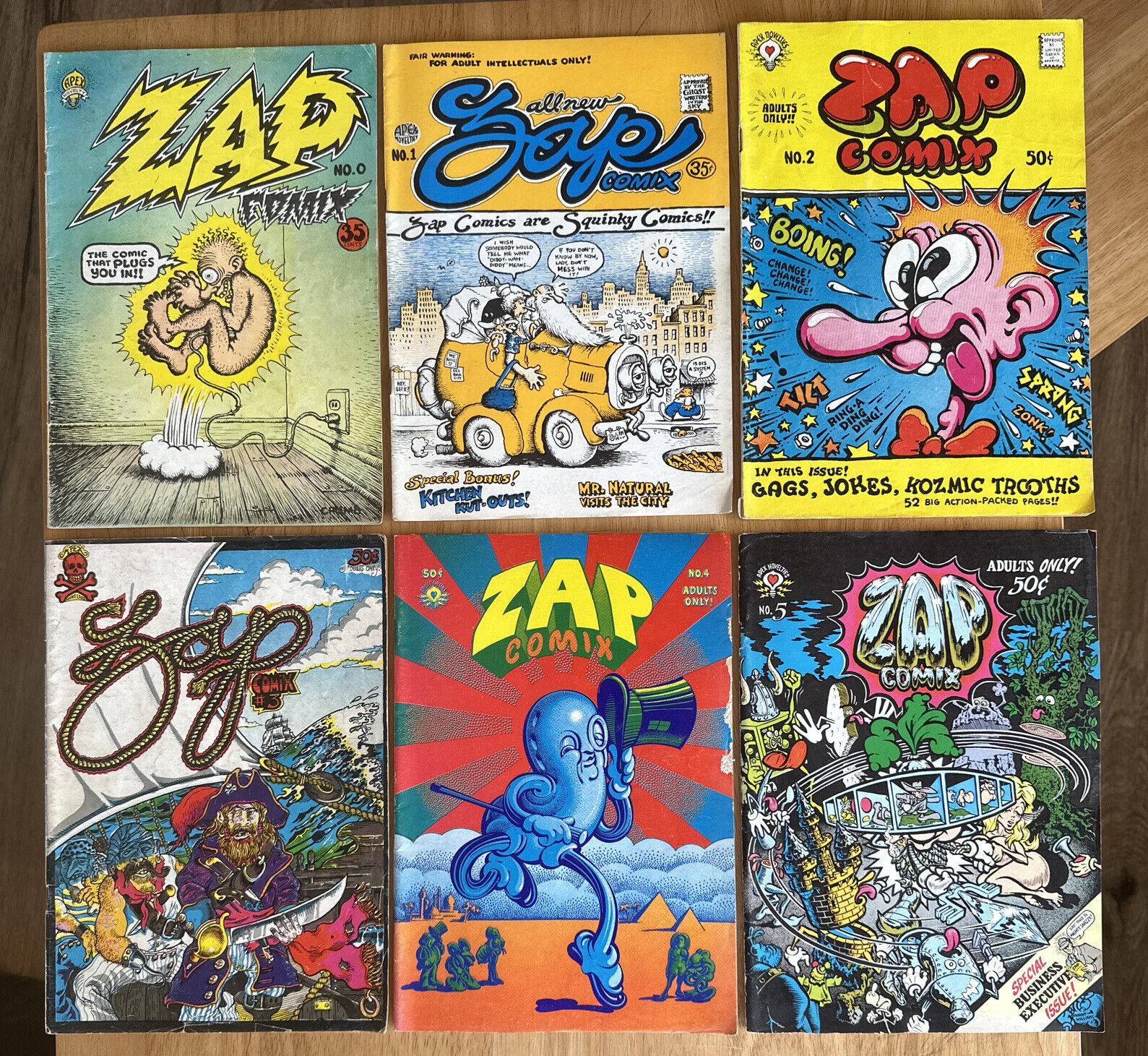 Lot Of 6 Vintage ZAP Comix No. 0,1,2,3,4,5 Underground Comic Books Apex R Crumb