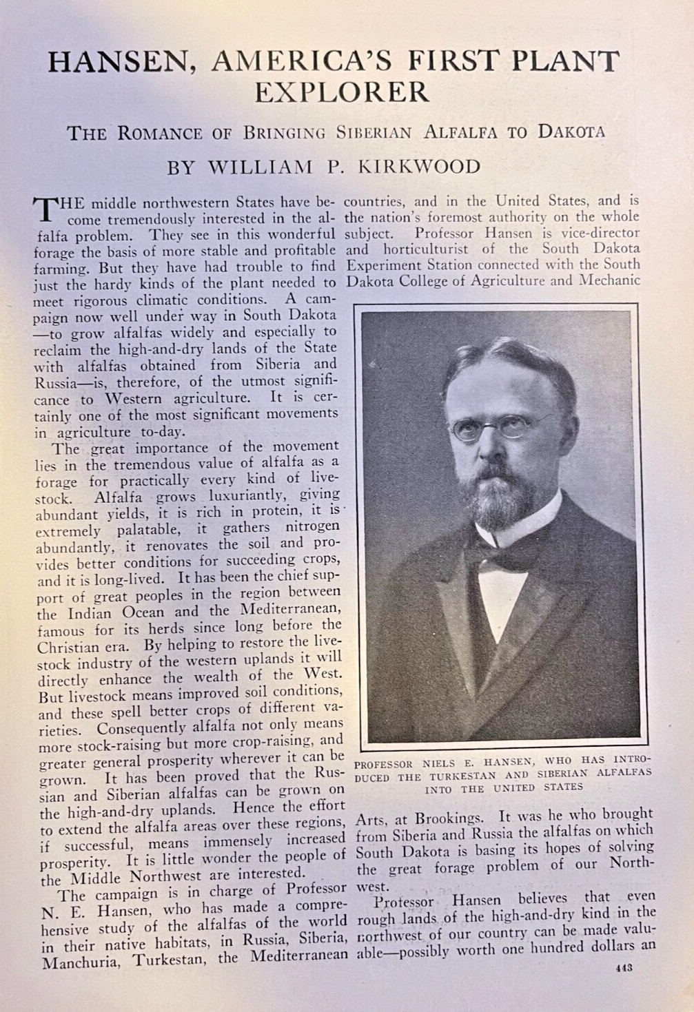 1913 Professor Niels Hansen American South Dakota Experiment Station Alfalfa 1913 Professor Niels Hansen American South Dakota Experiment Station Alfalfa