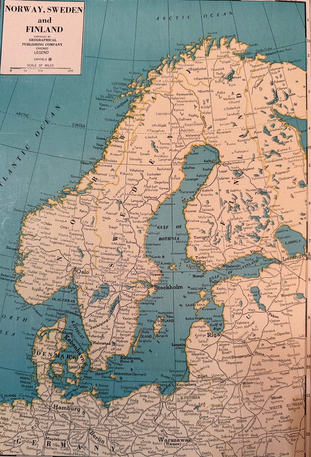 Vintage 1945 WORLD WAR 2 ERA NORWAY, SWEDEN,  FINLAND MAP  Estate