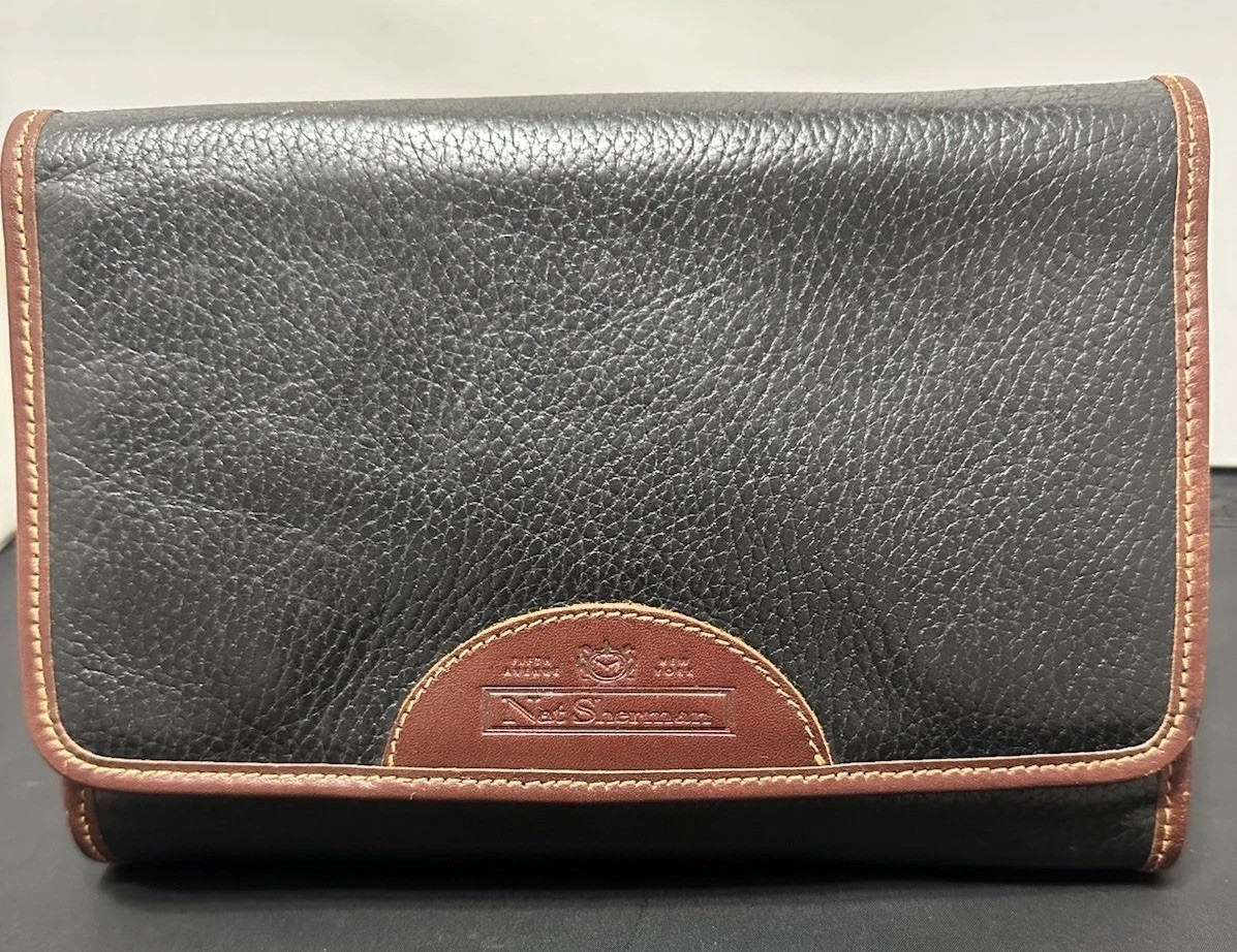 Vintage Nat Sherman Genuine Leather Travel Cigar Case Pouch Black Made In Italy