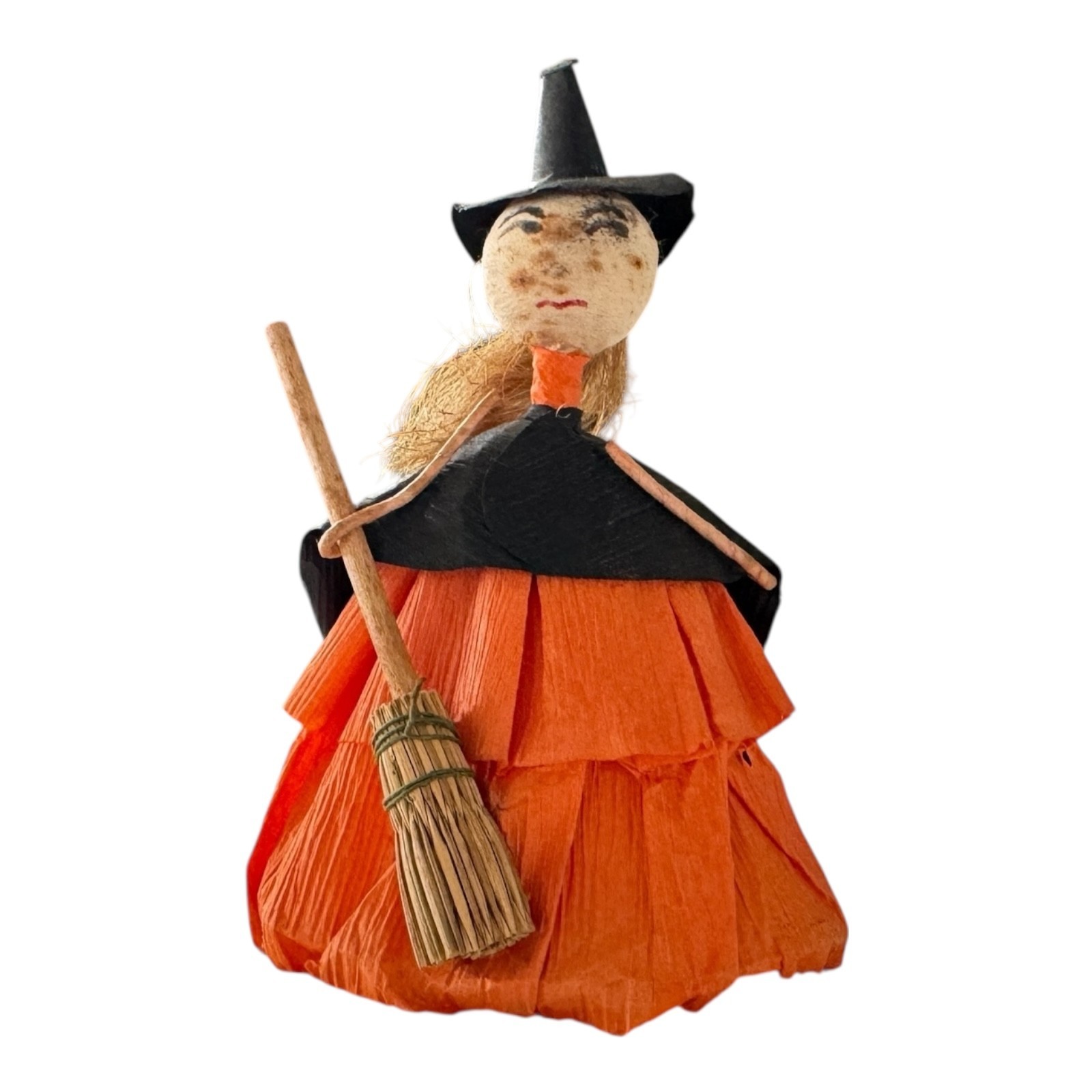 Vintage Halloween Crepe Paper Skirt Witch Figurine Decoration - Japan Vintage Halloween Crepe Paper Skirt Witch Figurine Decoration - Japan