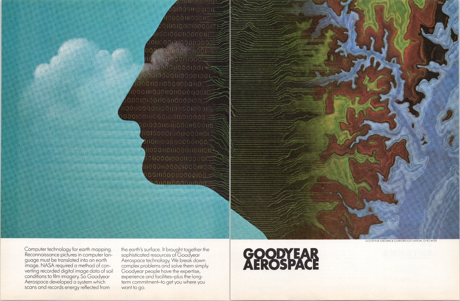 Goodyear Aerospace Vintage 2pg Magazine Ad NASA Earth Mapping Binary Code 1980s Goodyear Aerospace Vintage 2pg Magazine Ad NASA Earth Mapping Binary Code 1980s