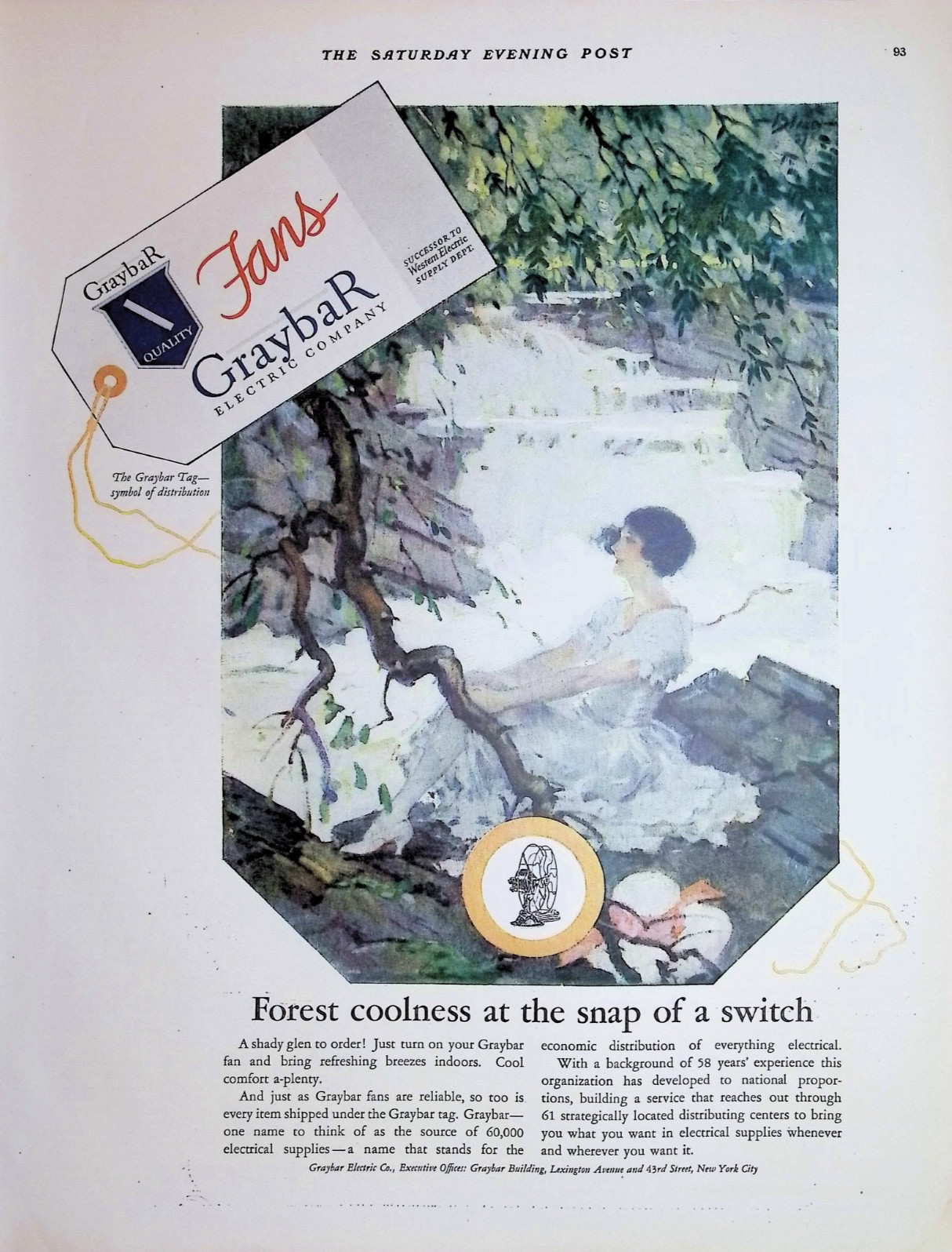 Original 1927 Vintage Ad: GrayBar Electric woman enjoying a cool breeze