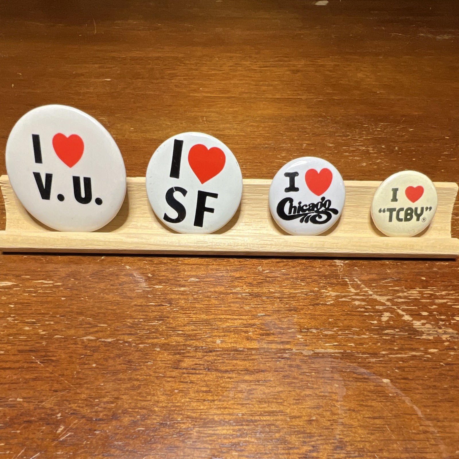 Vintage I Love Heart Pinback Button Lot of 4 - SF Chicago TCBY VU Retro Promo Vintage I Love Heart Pinback Button Lot of 4 - SF Chicago TCBY VU Retro Promo