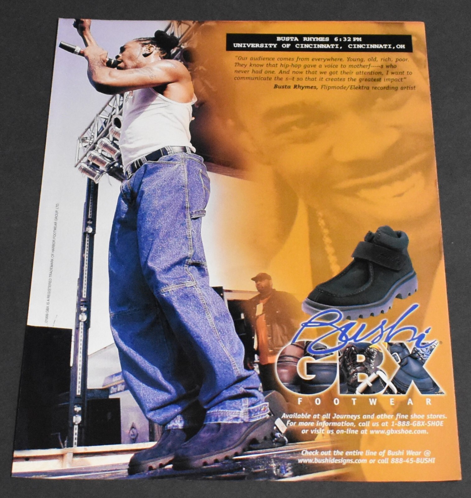 1999 Print Ad Fashion GBX Fotwear Busta Rhymes University of Cincinnati OH Art 1999 Print Ad Fashion GBX Fotwear Busta Rhymes University of Cincinnati OH Art
