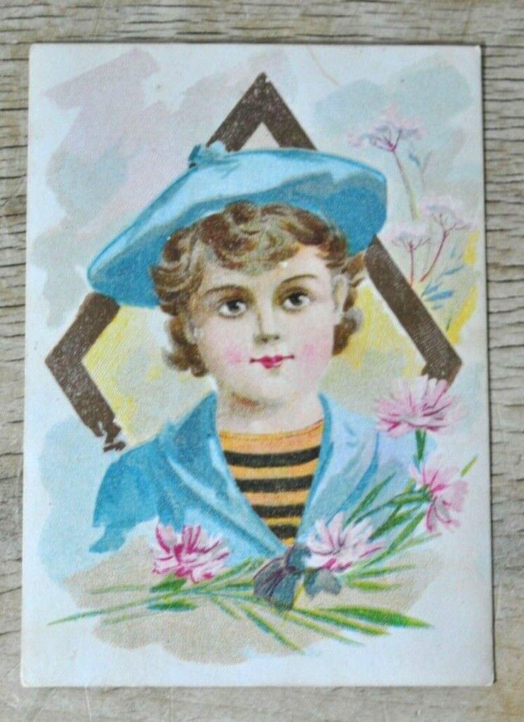 Antique Victorian Message Card Signed Aug. 2, 1895 Child Blue Hat and Coat Antique Victorian Message Card Signed Aug. 2, 1895 Child Blue Hat and Coat